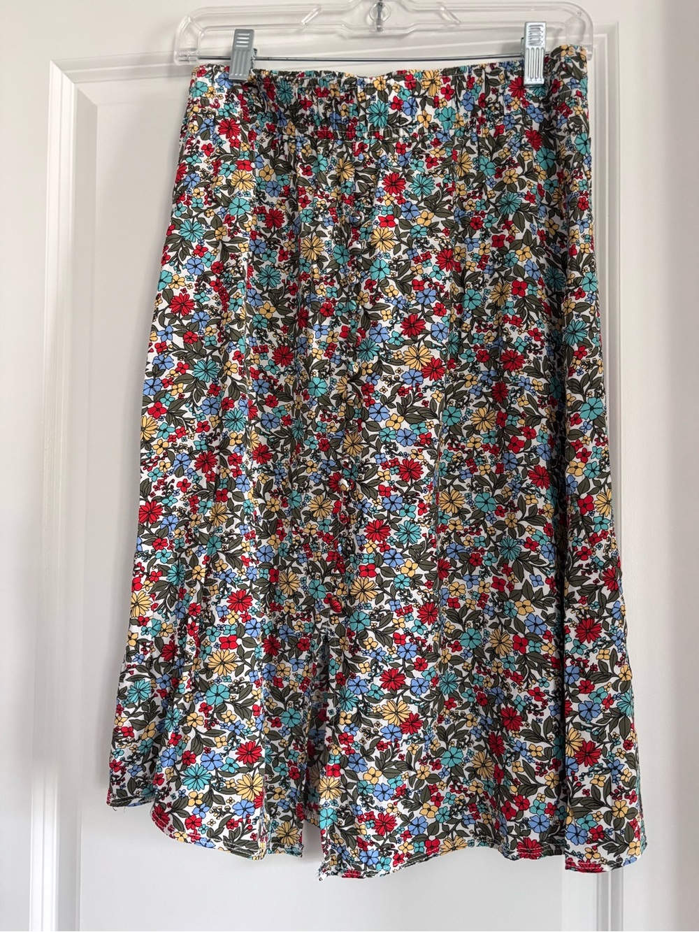 Loft Floral Midi Skirt in Red, Teal & Yellow - Women Skirt